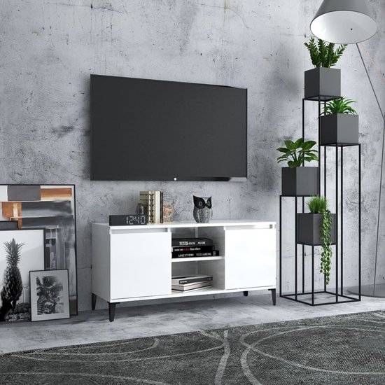 The Living Store Tv-meubel - Industriële Charme - Hoogglans Wit - 103.5 x 35 x 50 cm - Montage vereist