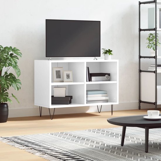 The Living Store Tv-meubel - - Tv-kast met opbergruimte - Afmeting- 69.5 x 30 x 50 cm - Kleur- Hoogglans wit - Ken- Stevig en stabiel materiaal
