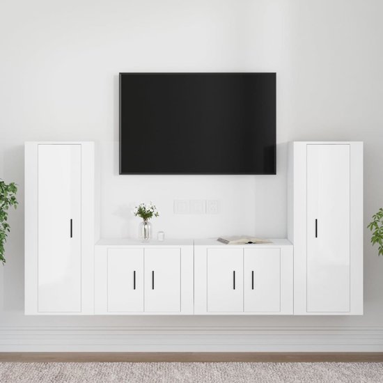 The Living Store TV-meubel set - hoogglans wit - 4-delige - bewerkt hout - 40 x 34.5 x 100 cm en 57 x 34.5 x 40 cm
