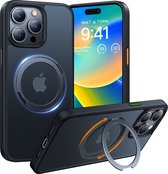 Torras Étui de chargement sans fil MagSafe iPhone 15 Pro avec béquille réglable à 360° - Zwart mat transparent