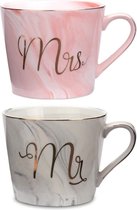 2 stuks 400 ml Mr en Mrs mokken keramische koffiemokken koffiemokken met marmerpatroon, perfect voor koffie, thee en water, cadeau voor bruiloft, Valentijnsdag, jubileum en Kerstmis