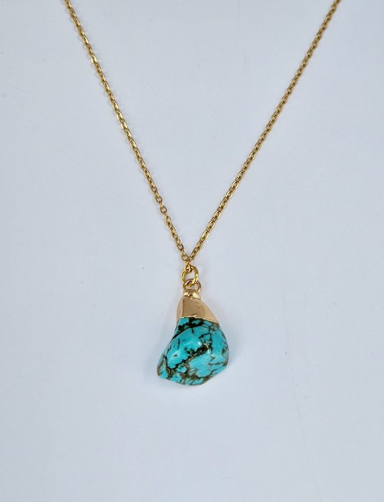 Collier avec pierre Turquoise - Pierres précieuses & Minéraux - Acier inoxydable Premium - Collier en or avec pendentif - Décembre -