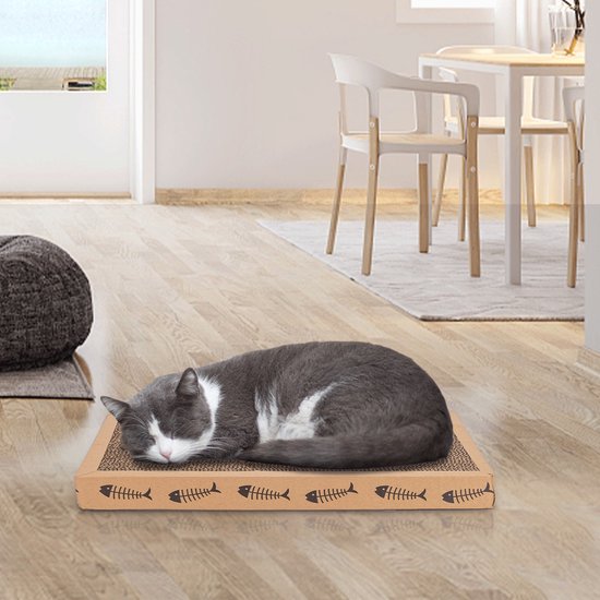 Krabplank voor katten met doos, 4 stuks omkeerbare krabmat voor katten, groot formaat krablounge voor indoor kat om te rusten spelen
