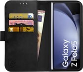 Rosso Deluxe Echt Leer Book Case Hoesje Geschikt voor Samsung Galaxy Z Fold 5 | Ruimte voor drie pasjes | Portemonnee Book Case | Met Pasjeshouder | Zwart