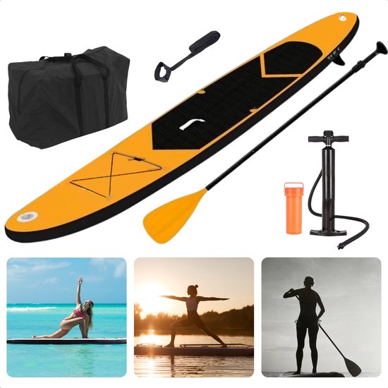 Complete SUP-Set - Opblaasbaar SUP Board - Stand Up Paddle Board - Tot 80kg - EVA Anti-Slip - Verstelbare Peddel - Met Rugzak en Handpomp - Oranje - Inclusief EBOOK