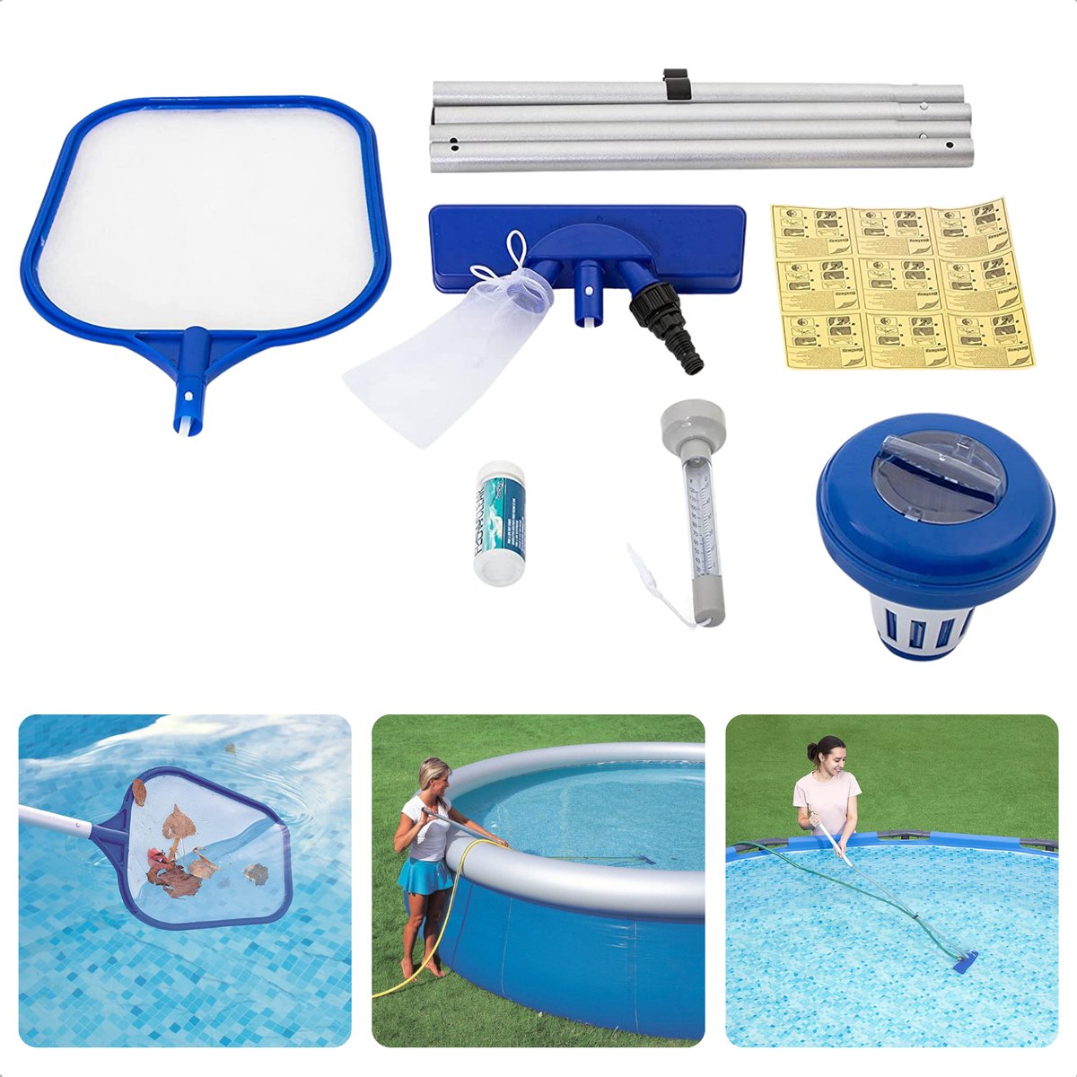 Kit de nettoyage de piscine, accessoires de piscine, épuisette, tuyau PE