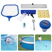 Cheqo® Swimming Pool Maintenance Set - Épuisette, manche, aspirateur de saleté, flotteur, thermomètre, 50 bandelettes de test, 9 patchs de réparation - convient aux Piscines jusqu'à 3,90 m - nettoyeur de piscine