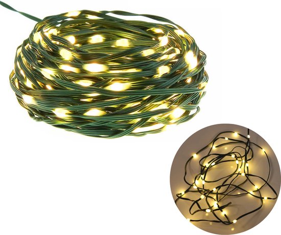 Cheqo® Draadverlichting - Kerstverlichting - Kerstlampjes - Kerstboomverlichting - Lampjes Slinger - Lichtsnoer - LED Lampjes voor Binnen en Buiten - 80LED - Extra Warm Wit