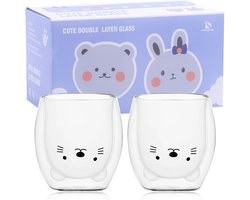SHENDONG Leuke kattenmokken, set van 2 schattige mokken, kattenthee, koffiekop, 8,5 ounce melkbeker, voor persoonlijke verjaardag, Valentijnsdag en kantoor (2 stuks, witte kat