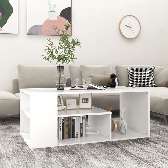 The Living Store Table de salon - Table basse - 100 x 50 x 40 cm - aggloméré blanc