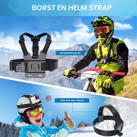 YONO Action Cam Accessoires de vêtements pour bébé Set XL - Convient pour GoPro Hero 8/9/10/11/12 - DJI Osmo Action 3/4 - Support de poitrine / Bâton / Étui / Trépied et plus - 70 en 1