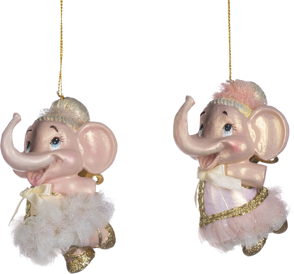 Viv! Christmas Kerstornament - Ballerina olifanten - set van 2 - roze goud - 11,5cm