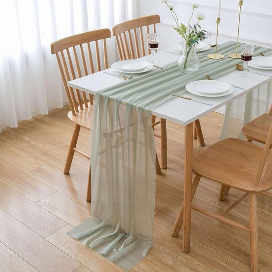 DROMCOM 10 stuks champagne-chiffon tafelloper, 75 x 300 cm, romantische