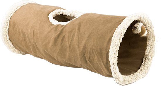 Bruin/beige katten tunnel met teddy voering