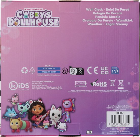 Gabby's Dollhouse Wandklok - 25 cm - Paars - Kunststof — afbeelding 4