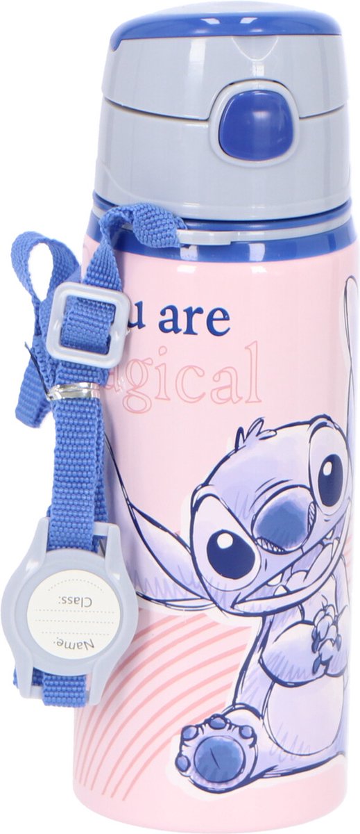 Disney Lilo & Stitch drinkfles/drinkbeker/bidon met drinktuitje - Roze - aluminium - 600 ml - Lilo & Stitch
