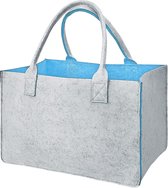 Vilten tas boodschappentassen, 40 x 25 x 20 cm, grote boodschappentas met handvat, praktische boodschappenmand, veelzijdige draagtas voor het opbergen van hout, opvouwbare haardhouttas voor speelgoed, blauw