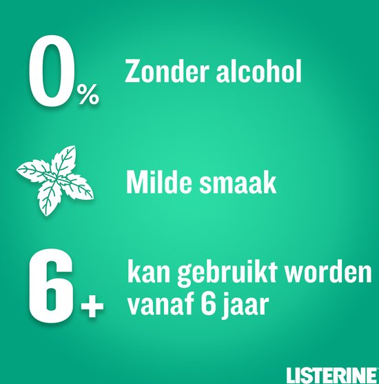 Iconen voor 0% alcohol, milde smaak en gebruik vanaf 6 jaar.