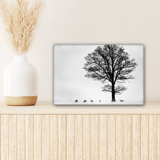 Peinture sur toile - Cerf - Arbre - Water - Silhouette - Animaux - Peintures abstraites - Toile - 30x20 cm - Photo sur toile