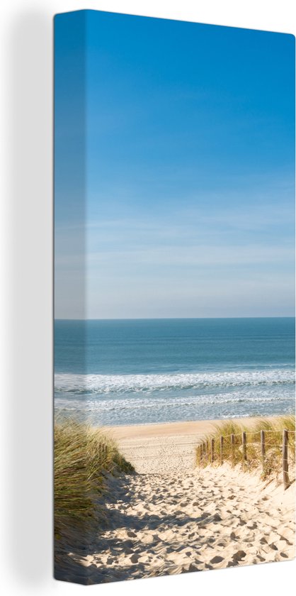 Canvas - Zee - Strand - Gras - Duin - Canvas zee - 20x40 cm - Schilderij - Canvas doek - Muurdecoratie