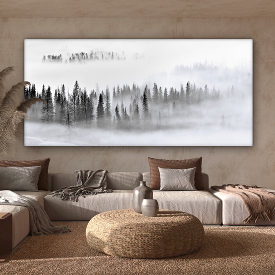 Peinture sur toile - Arbres - Brume - Forêt - Nature - Canvasdoek - 160 x 80 cm - Photo sur toile - Peinture de nature