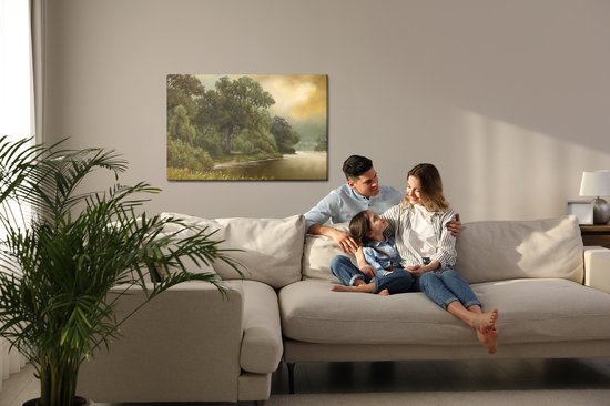 Painting King - Tableau sur toile Paysage forestier avec une rivière - 40 x 30 cm