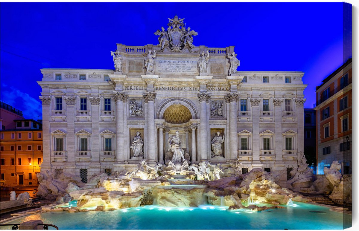 Schilderijkoning - Canvas Schilderij Trevifontein In Rome 'S Avonds? - 120 x 80 cm