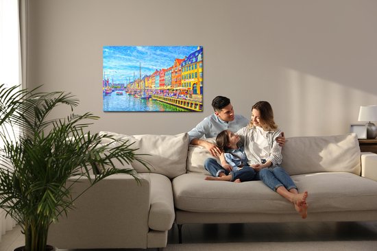 Painting King - Peinture sur toile Le canal Nyhavn au Centrum de Copenhague - 100 x 70 cm