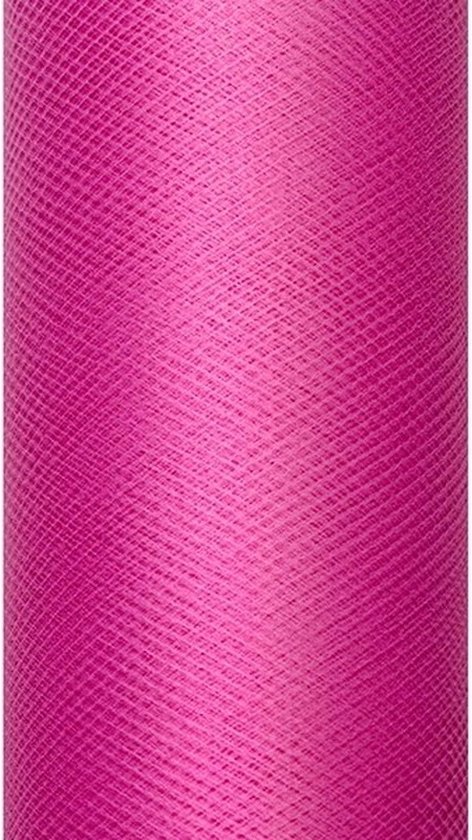 Fuchsia glitter tule stof met een ruitpatroon.