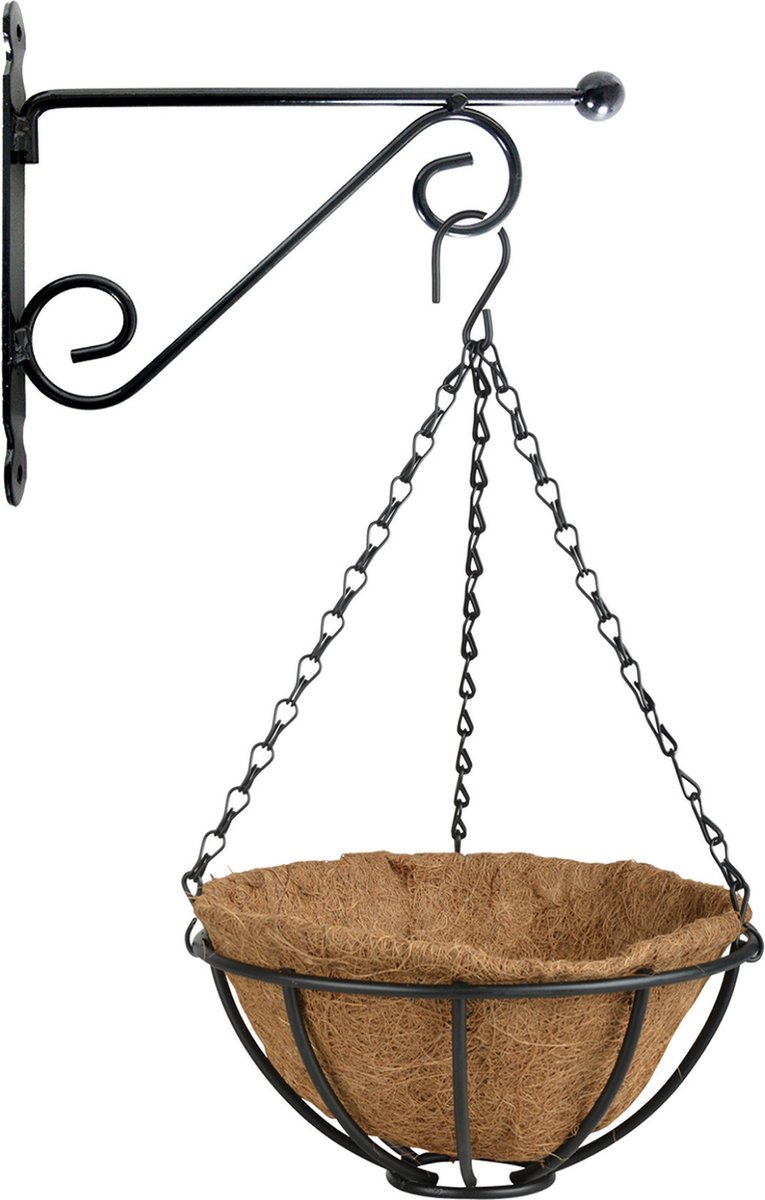 Esschert Design Hanging basket - 25 cm - met metalen muurhaak en inlegveld - plantenmand