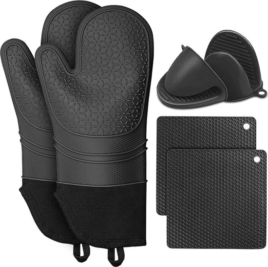 Ovenwanten, siliconen, hittebestendig, set van 2 bakhandschoenen en 2