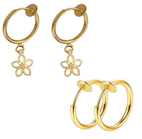 2 paar-klem oorbellen - bloem- oorringen- goudkleurig- geen gaatje- Charme Bijoux