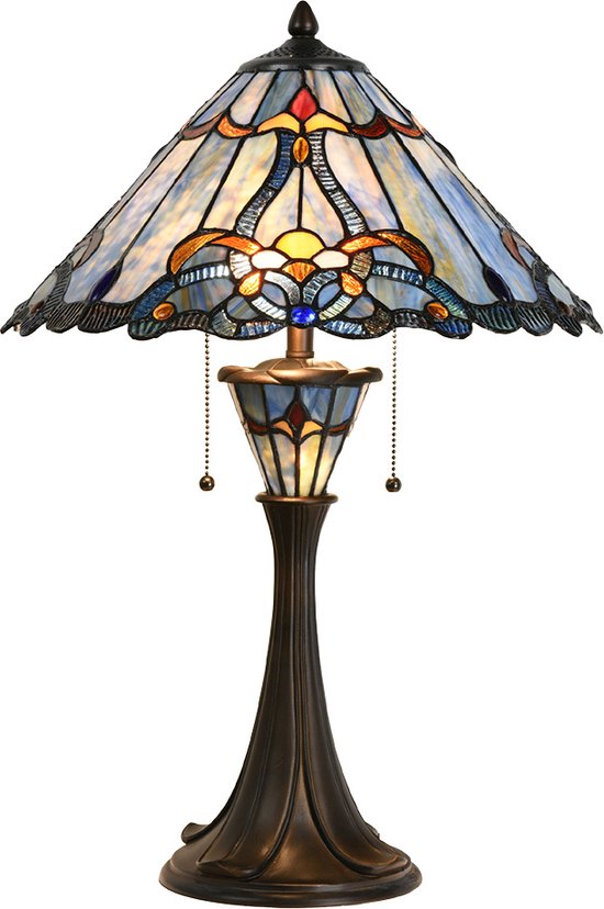 Lumilamp Tiffany Tafellamp Ø 40x61 Cm Blauw Glas Tiffany Bureaulamp