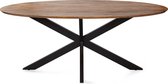 Zita Home - table à manger - 180cm - table ovale - marron clair - Industriel - avec pied croisé - 180x90x77cm - bois massif