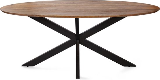 Zita Home - eettafel - 180cm - ovale tafel - licht bruin - schuine rand- met kruispoot - 180x90x77cm - massiefhout