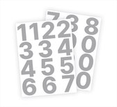Cijfer stickers / Plaknummers - Stickervellen Set - Metallic Zilver - 6cm hoog - Geschikt voor binnen en buiten - Standaard lettertype - Mat