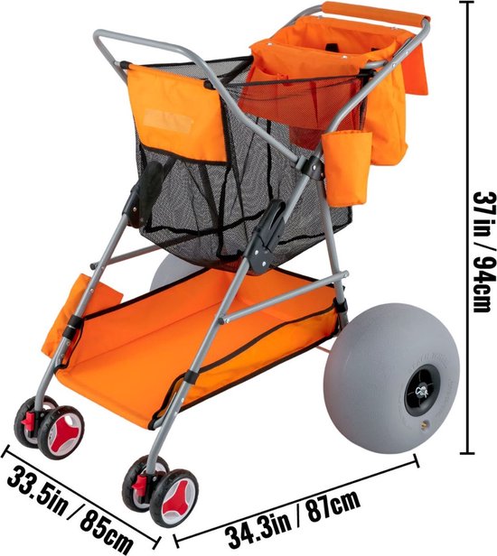 Happyment Bolderwagen - Strandkar - Bolderkar Opvouwbaar - Strandtrolley - Beach Trolley - Strandwagen - Luchtbanden - Inclusief Pomp - Oranje van Happyment — afbeelding 4