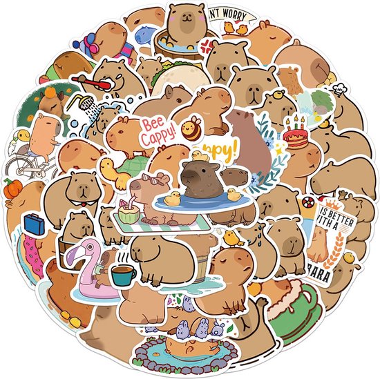 Jumada's - Capybara Stickers - 50 Stks. - Dieren - Laptop - Capybaras - Kinderen - Schattig