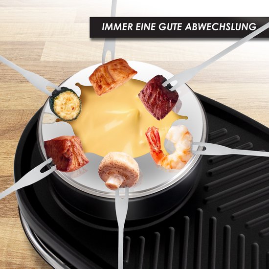 KESSER® Raclette-Grill mit Naturgrillstein, Grillplatte Tischgrill für 8 Personen, Elektrogrill Raclette Grill antihaftbeschichteter Grillplatte, 8 Pfannen und Holzspatel 1200W | - einfach besser einkaufen