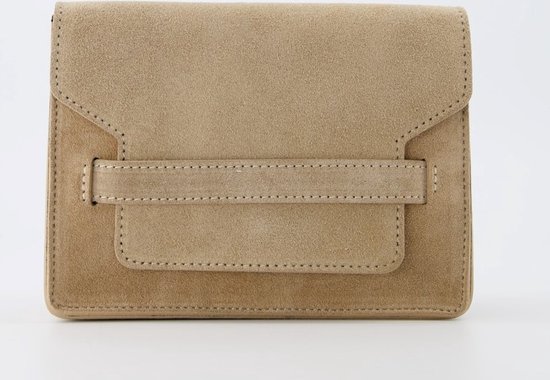 Suede leren crossbodytasje, zand - Janice