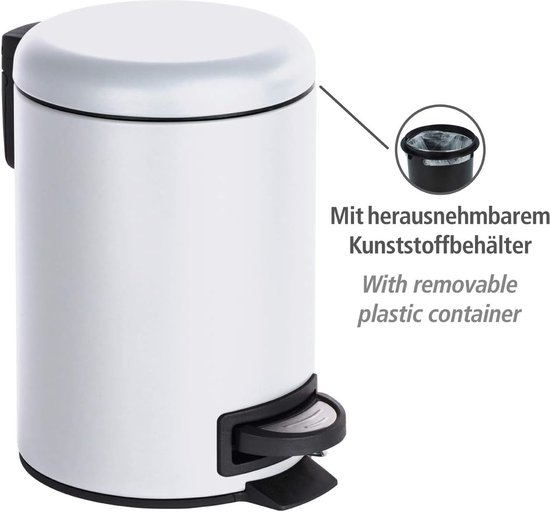 Poubelle cosmétique à pédale Leman blanc 3 l - seau cosmétique, capacité poubelle : 3 l, acier, 17 x 25 x 22,5 cm, blanc