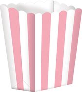 5x stuks Popcorn bakjes licht roze/wit - Popcornbakjes/chipsbakjes/snackbakjes kinderverjaardag/kinderfeestje