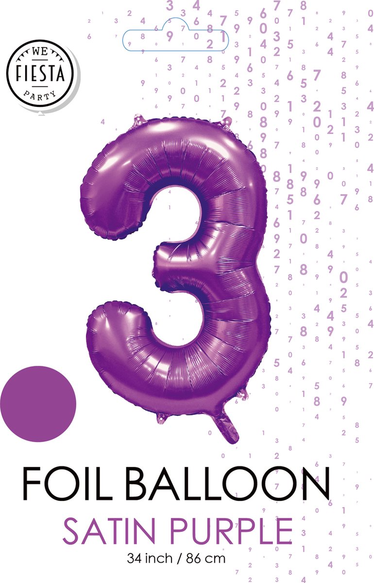 folieballon cijfer 3 mat paars metallic