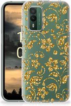 Telefoonhoesje Nokia XR21 Back Cover Siliconen Hoesje Gouden Bloemen