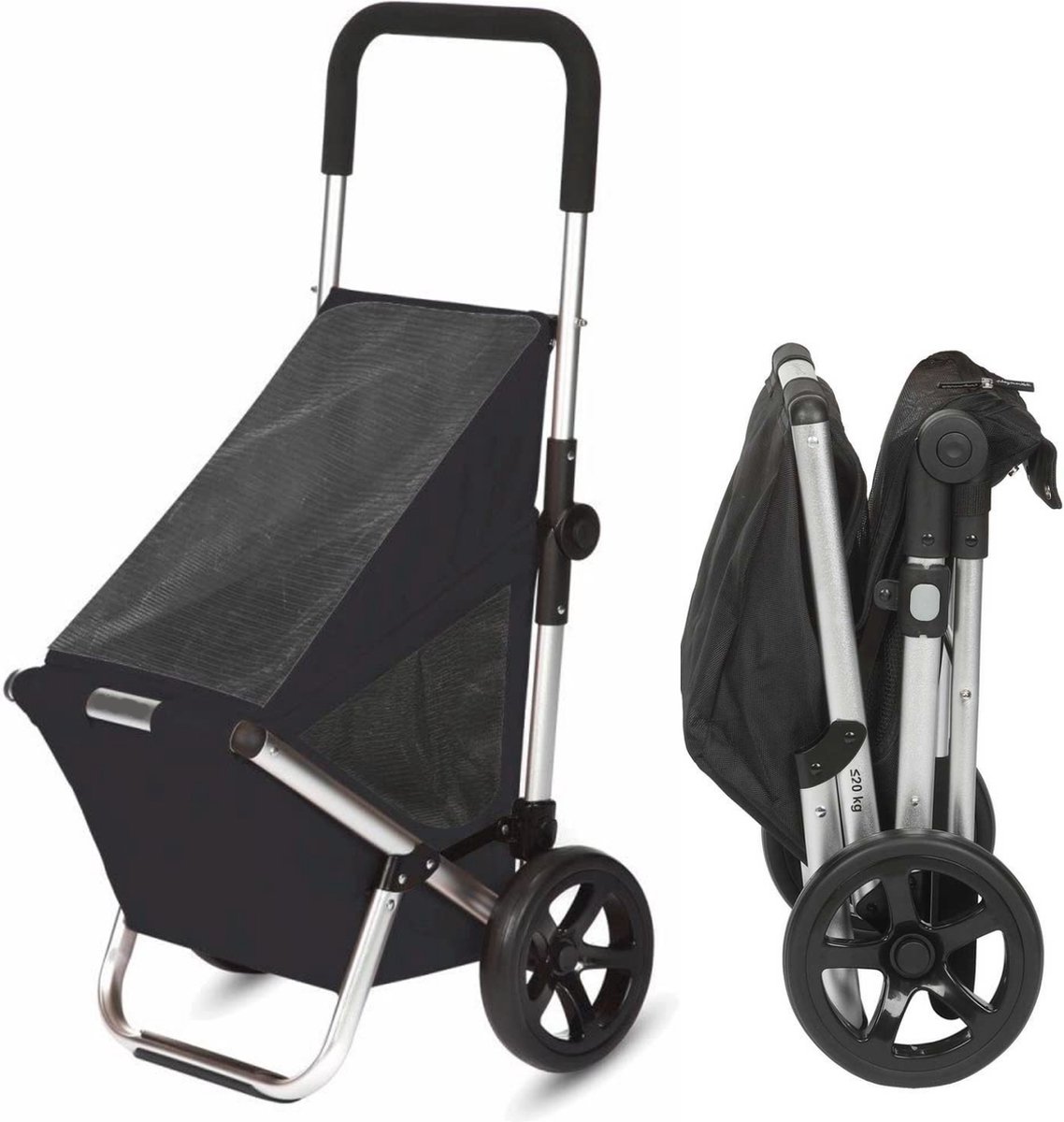 Cheqo® Boodschappentrolley met Wielen - Boodschappenkar - Trolley - Uitneembare Tas - Afneembare Boodschappentas - 48 Liter - 50x45x100cm - Zwart