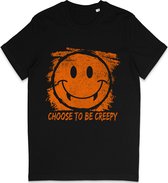 Grappig T Shirt Heren Dames - Halloween Smiley Print - Choose To Be Creepy - Zwart M