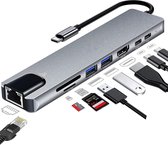 Podec USB C Hub 3.0 Splitter 8 in 1 Met Voeding - Aluminium