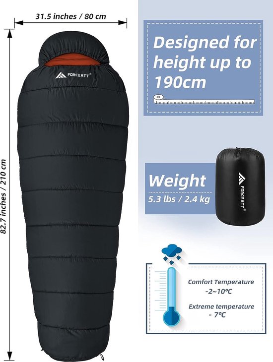 Forceatt Slaapzak winter, -7 °C tot 20 °C (2,4 kg/210 x 80 cm), 4
