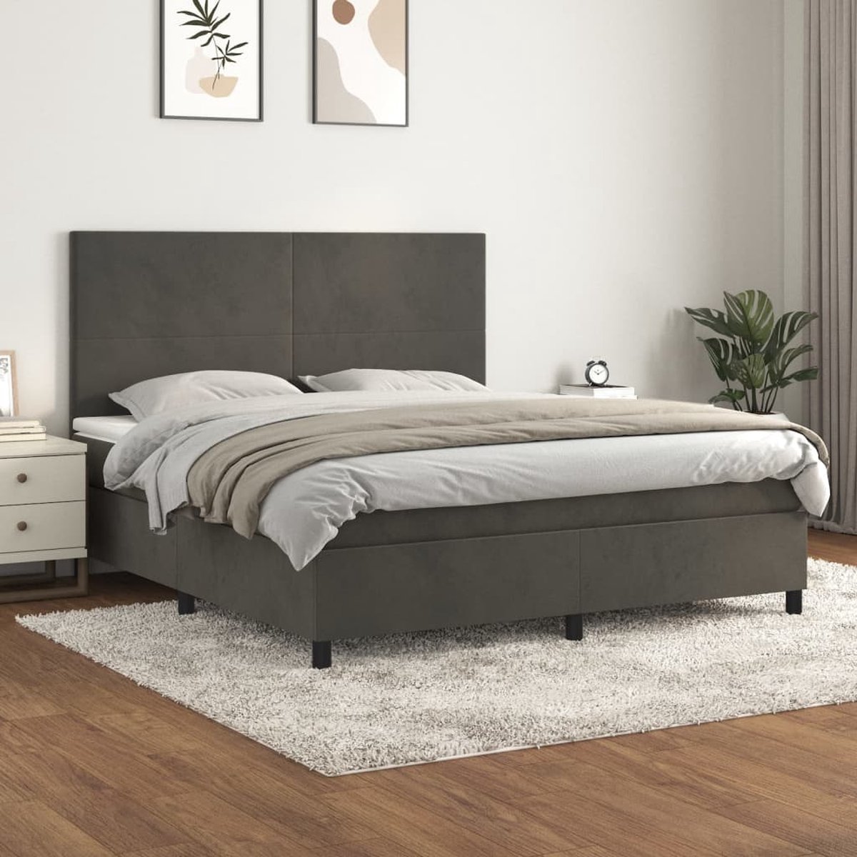 vidaXL - Boxspring - met - matras - fluweel - donkergrijs - 180x200 - cm