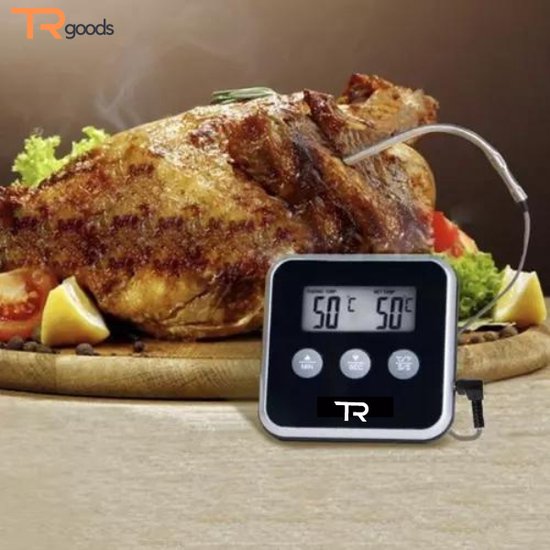 T.R. Goods - Keuken Thermometer met Sonde - Temperatuur Waarschuwing Functie - Keuken thermometer, barbecue, digitale, kerntemperatuur, vleesthermometer, thermometer - T.R.Goods